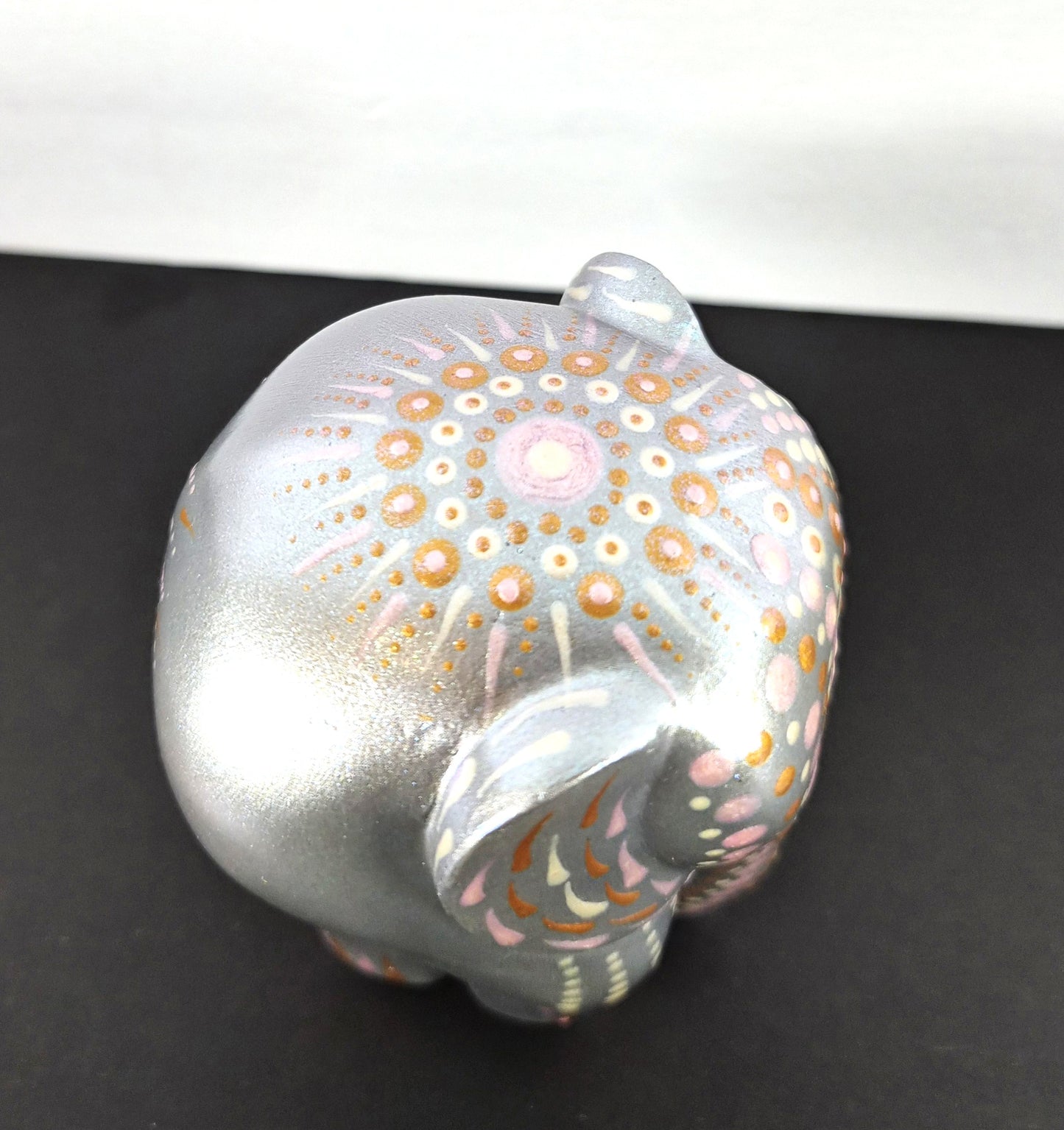 Metallic Silver Elephant Figurine – Hand-Painted Mini Decor, Good Luck Gift