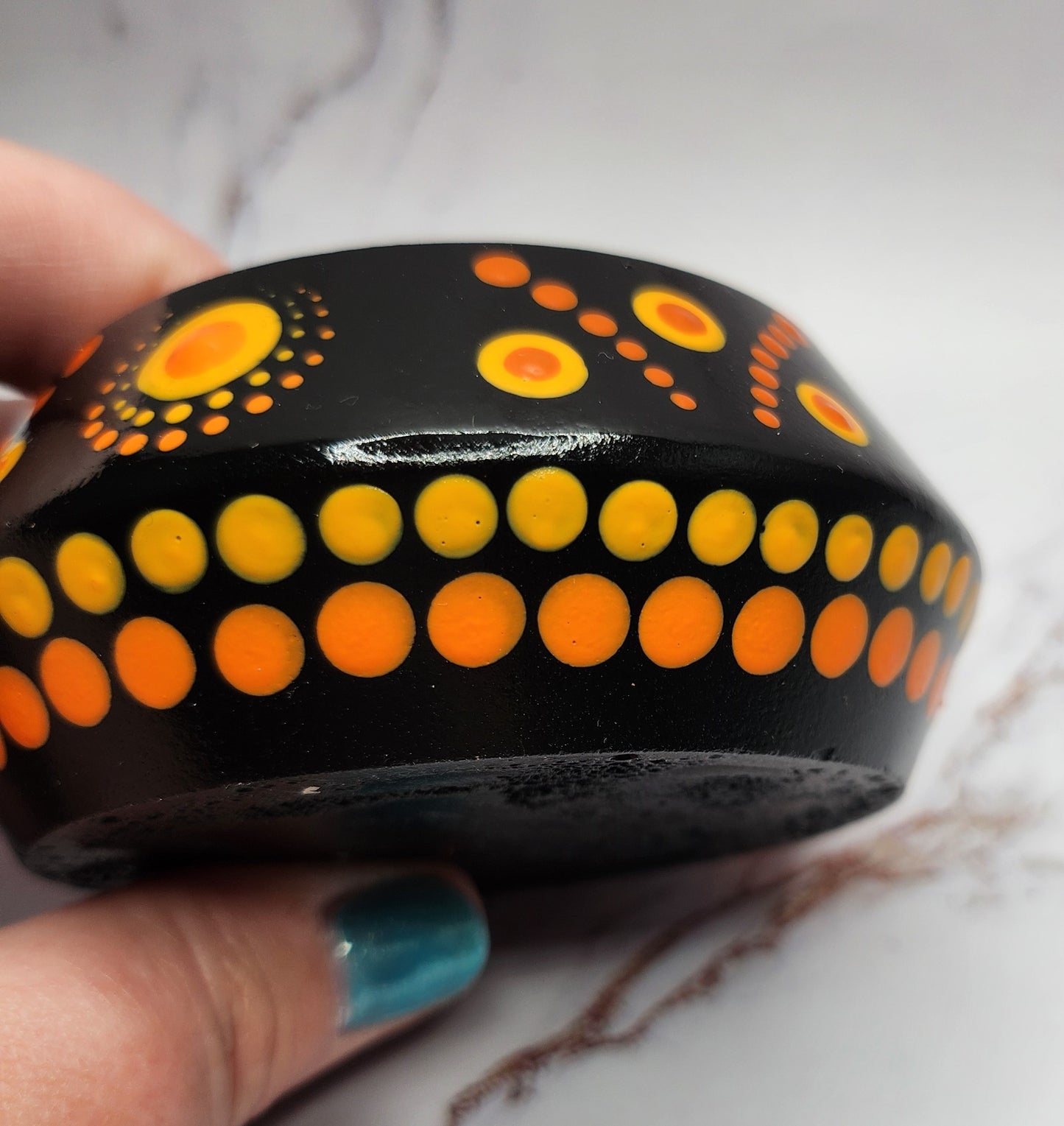 Black & Sunset Orange Mandala Tea Light Holder
