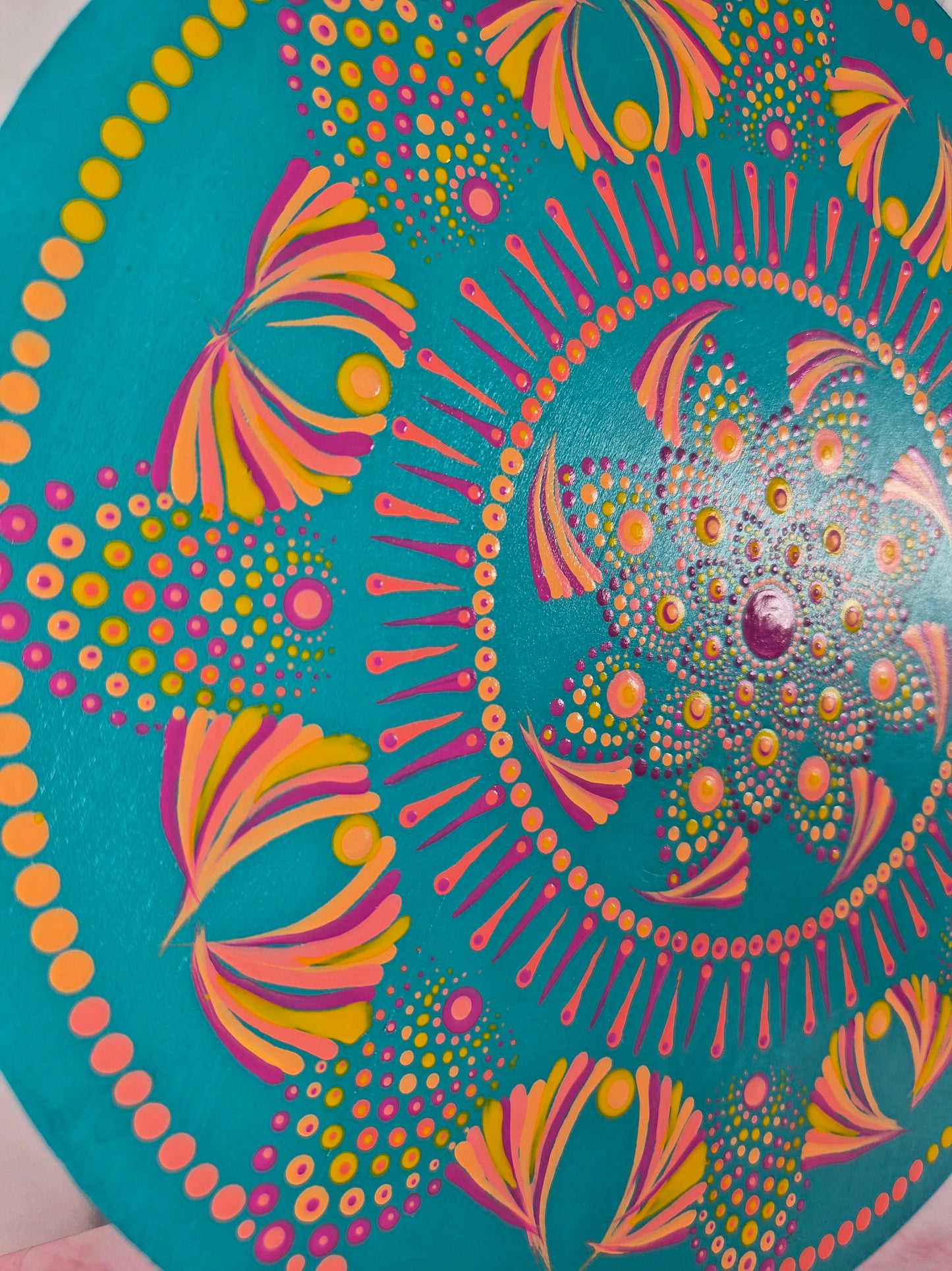 Turquoise Mandala Wall Hanging – Hand-Painted Boho Home Decor, Colorful Art Accent