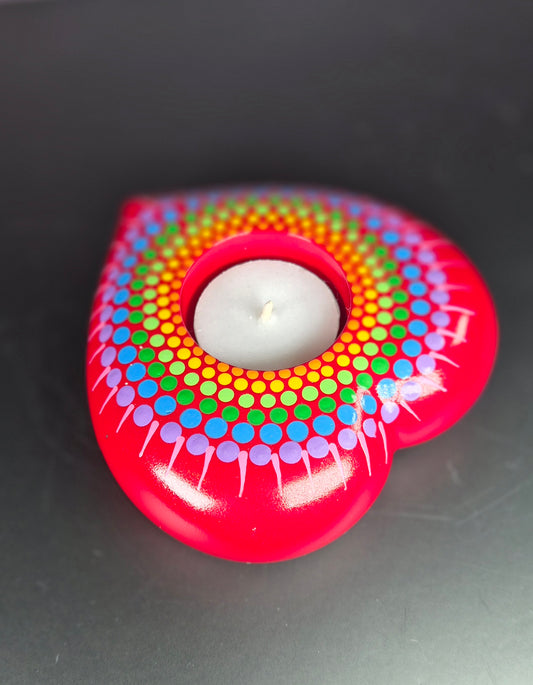 Candleholder: Red Rainbow, Heart-shaped