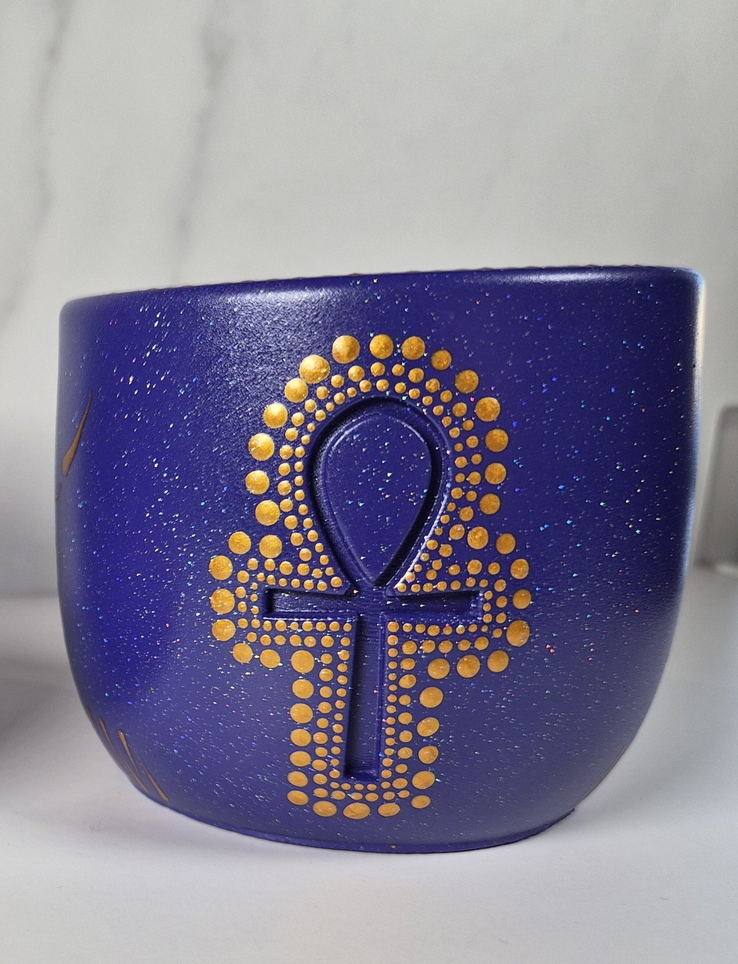 Ankh Mandala Cup – Hand-Painted Mystical Decor, Handmade Gift for Keepsakes