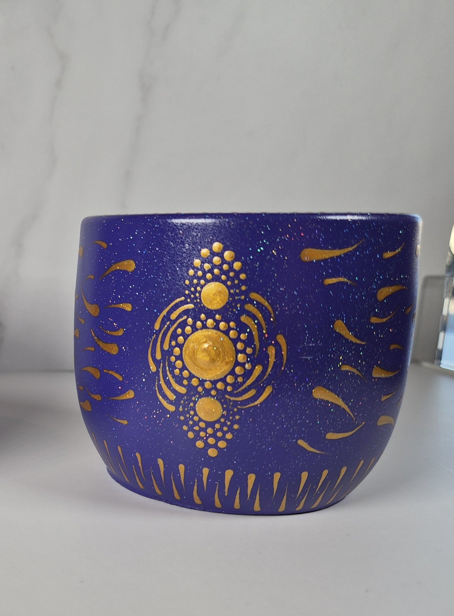 Ankh Mandala Cup – Hand-Painted Mystical Decor, Handmade Gift for Keepsakes