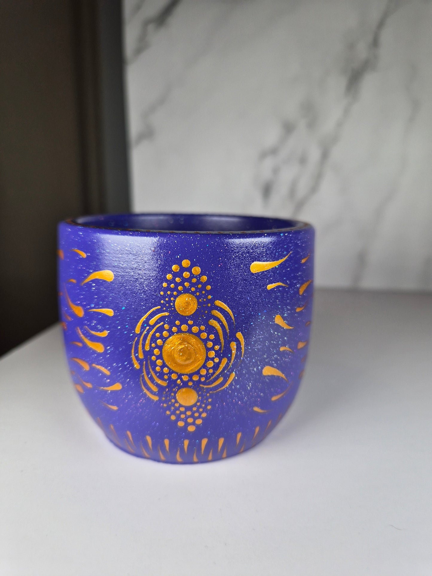 Ankh Mandala Cup – Hand-Painted Mystical Decor, Handmade Gift for Keepsakes