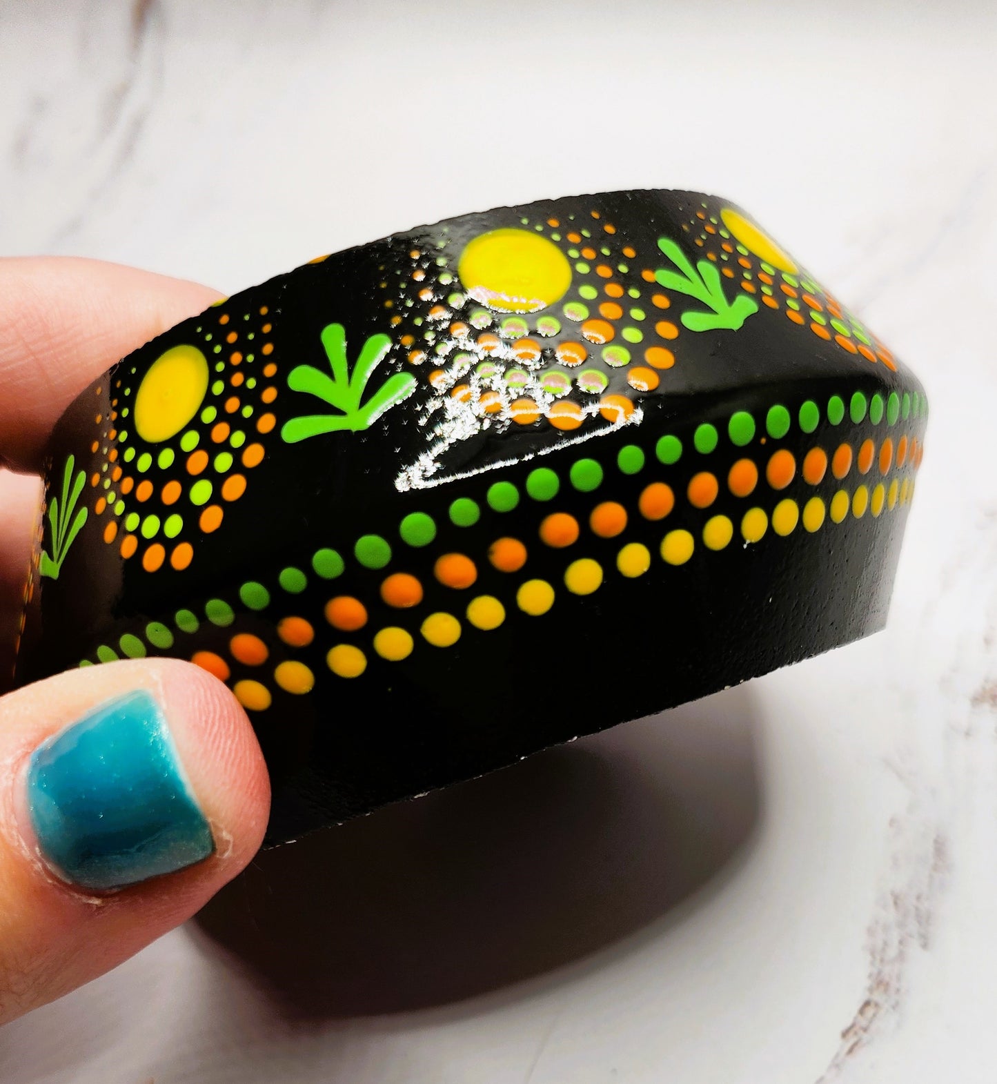 Black & Lime Mandala Tea Light Candle Holder