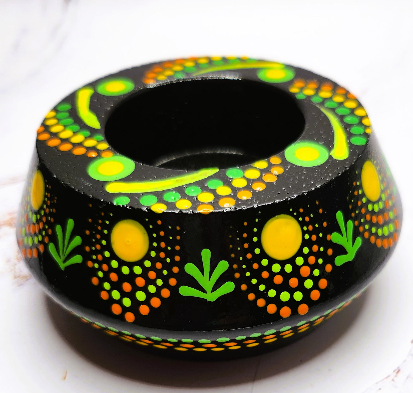 Black & Lime Mandala Tea Light Candle Holder