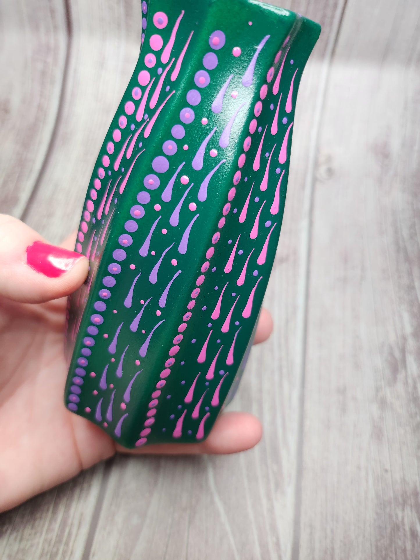 Green Mandala Vase – Hand-Painted Earthy Decor, Artisan Home Accent