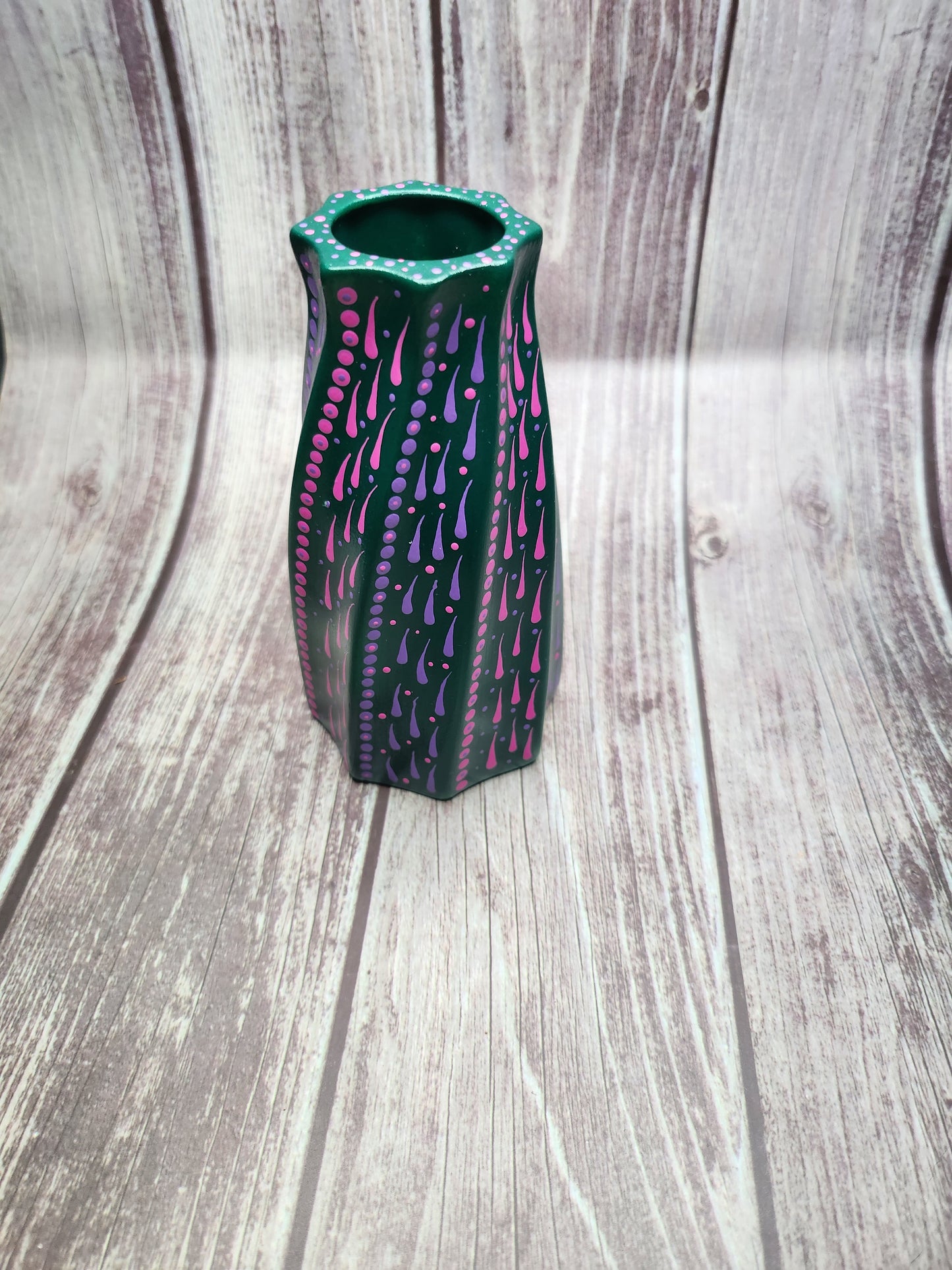 Green Mandala Vase – Hand-Painted Earthy Decor, Artisan Home Accent