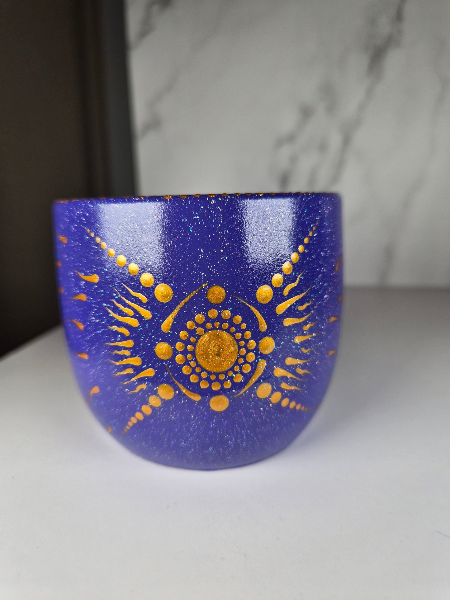 Moon Mandala Cup – Hand-Painted Trinket Holder, Celestial Home Decor Gift