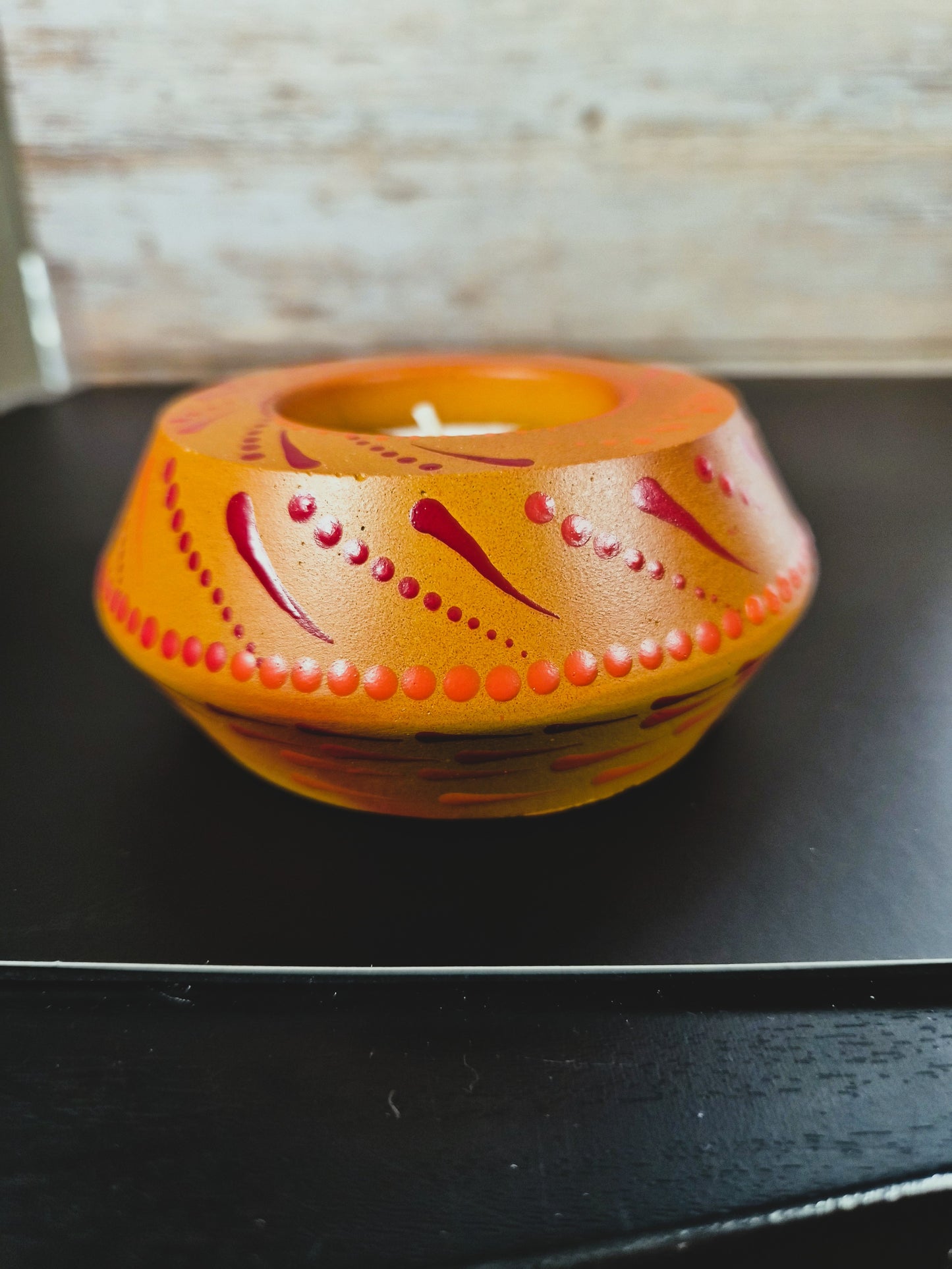 Amber Gold and Red Tea Light Candle Holder
