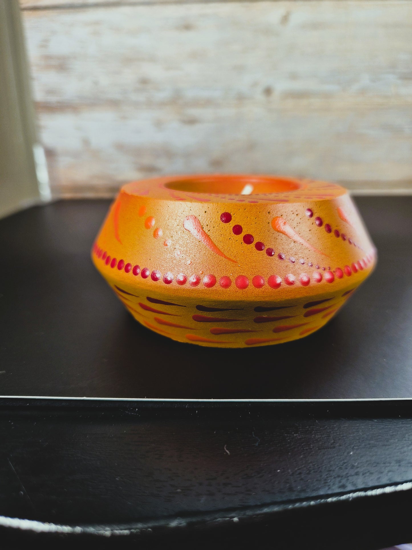 Amber Gold and Red Tea Light Candle Holder