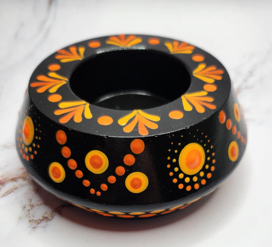 Black & Sunset Orange Mandala Tea Light Holder
