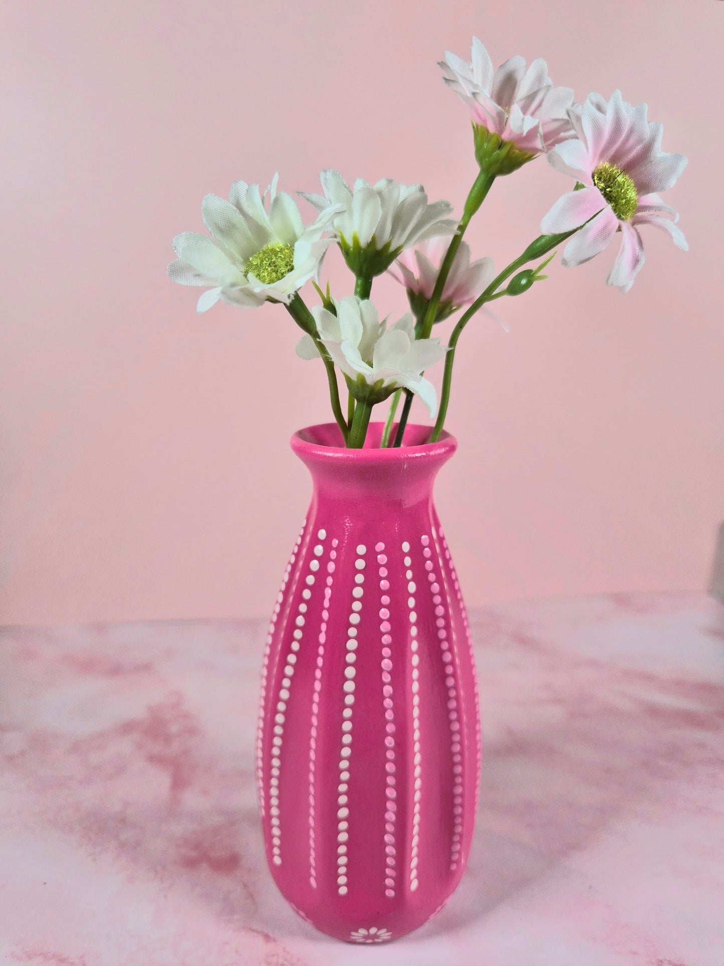 Pink Mandala Vase – Hand-Painted Artsy Decor, Colorful Handmade Gift