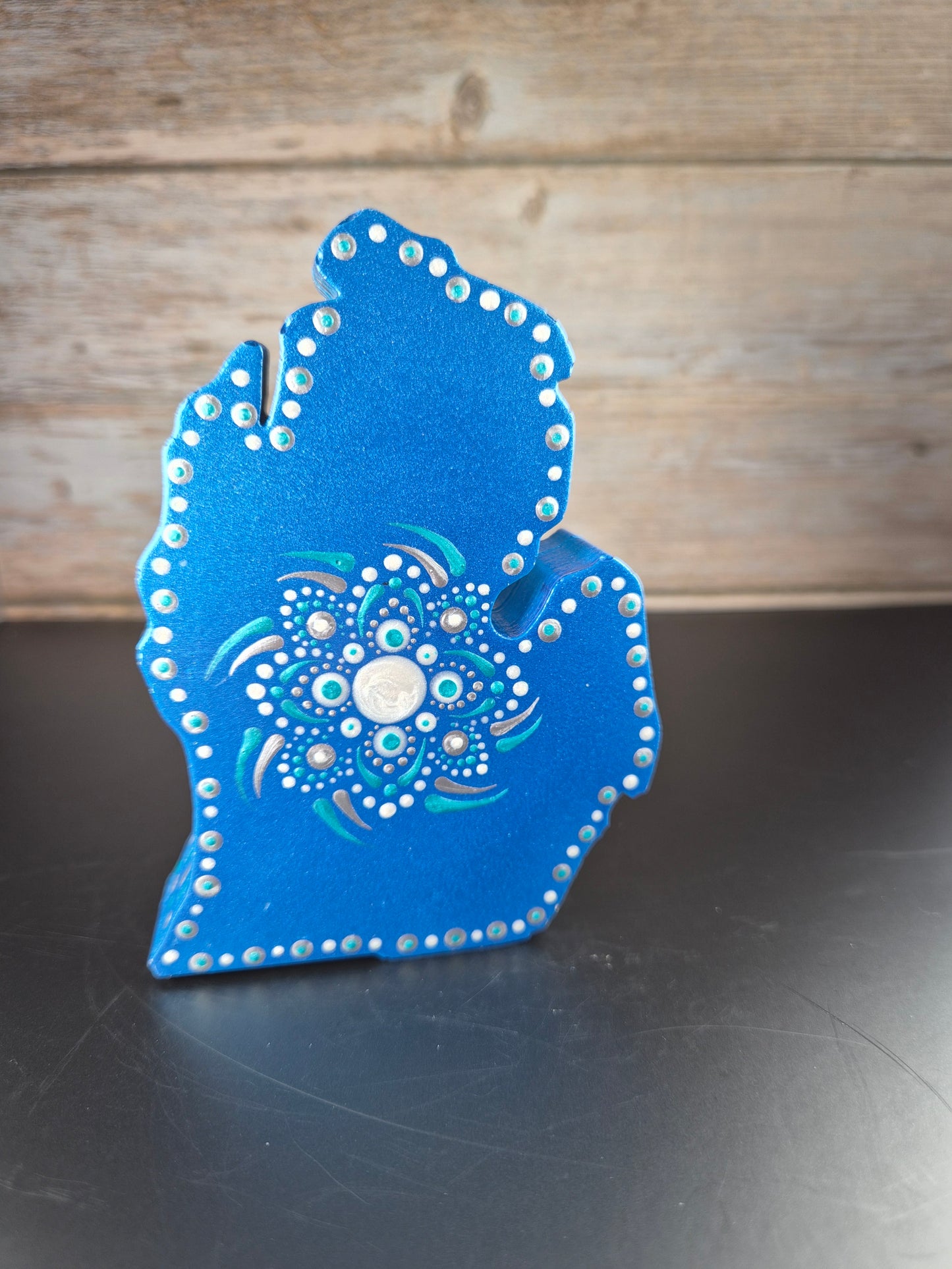 Metallic Blue & Teal Michigan Hand