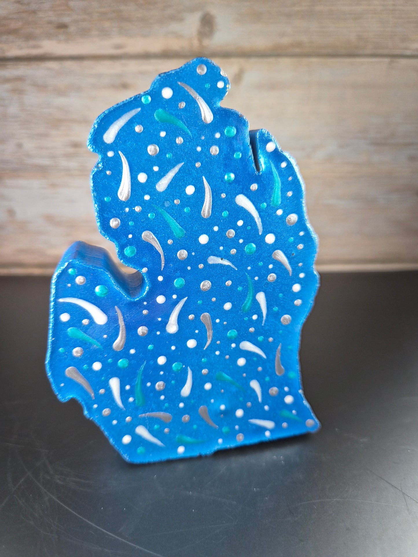 Metallic Blue & Teal Michigan Hand